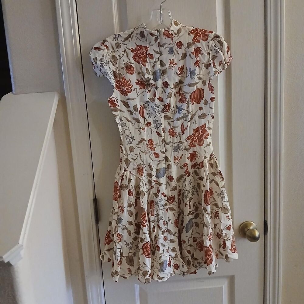 Reformation White Maven Mini Dress Floral Cap Sleeve Mock Neck Drop Waist 2 - Picture 6 of 8